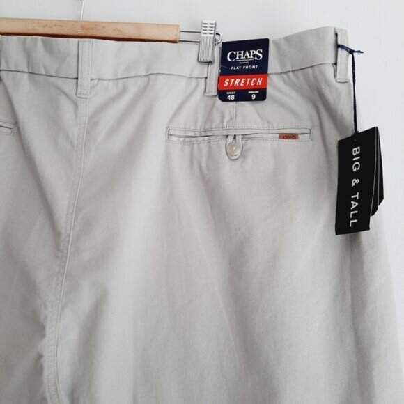 CHAPS Big & Tall Flat Front Stretch Comfort Waist Shorts Gray Beige Men's Sz 48 - Picture 9 of 14